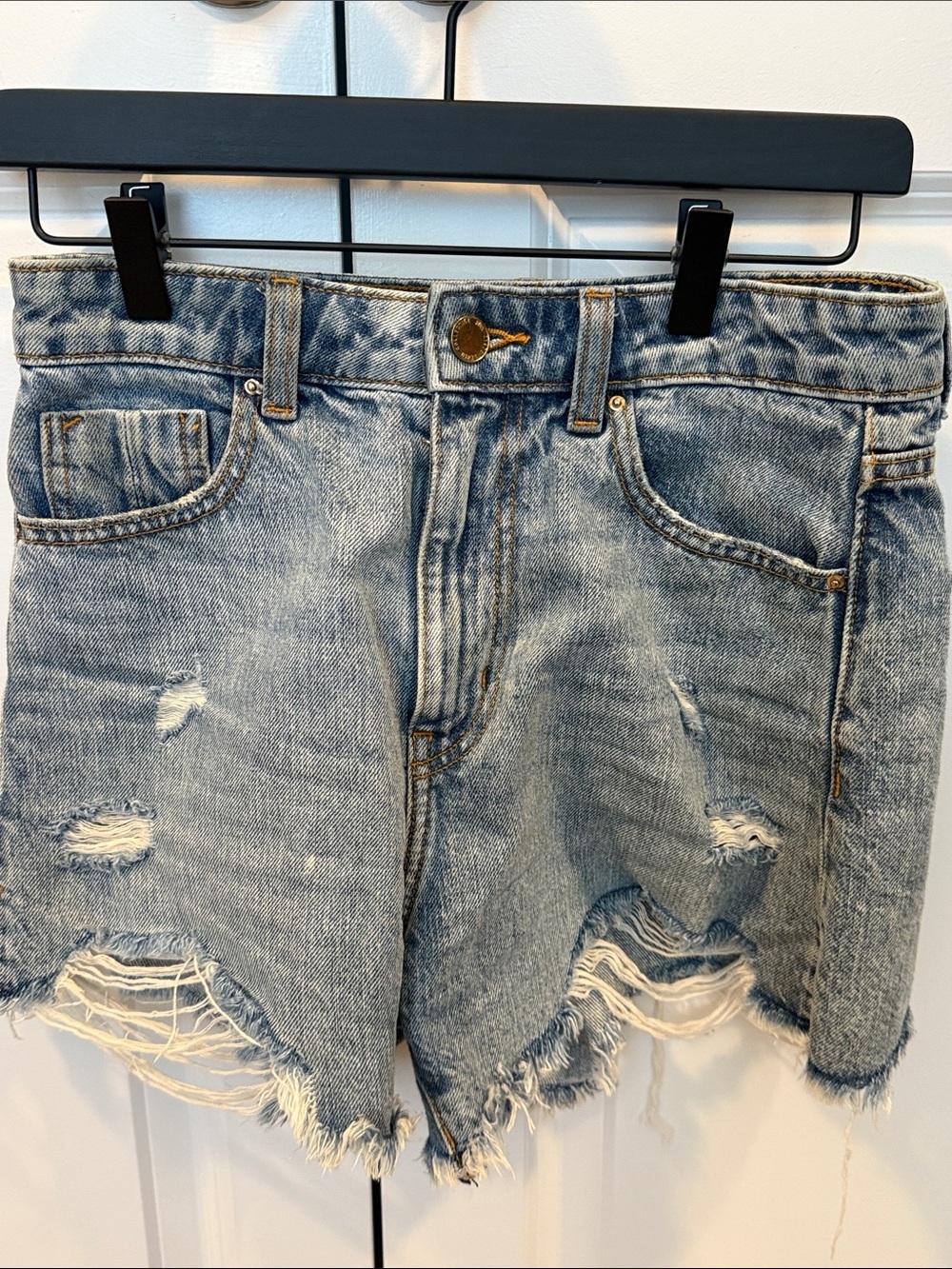 Zara Light Blue Distressed Denim Cutoff Shorts
